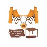 Bag The Joy Kahverengi İskelet Hardal Kılıf Sandalye ve 70x70x55 CM Kahverengi Ahşap Katlanır Masa Seti