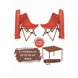 Bag The Joy Kahverengi İskelet Kiremit Kılıf ve 70x70x55 CM Kahverengi Masa Ahşap Katlanır Masa Sandalye Seti