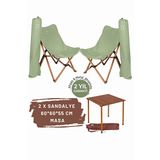 Bag The Joy Kahverengi İskelet Su Yeşili Kılıf ve 60x60x55 CM Kahverengi Masa Ahşap Katlanır Masa Sandalye Seti