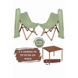 Bag The Joy Kahverengi İskelet Su Yeşili Kılıf ve 70x70x55 CM Kahverengi Masa Ahşap Katlanır Masa Sandalye Seti