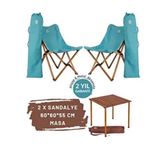 Bag The Joy Kahverengi İskelet Turkuaz Kılıf 60x60x55 cm Kahverengi Masa Ahşap Katlanır Masa Sandalye Seti