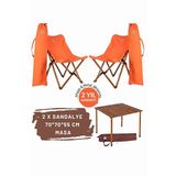 Bag The Joy Kahverengi İskelet Turuncu Kılıf Sandalye ve 70x70x55 CM Kahverengi Ahşap Katlanır Masa Seti