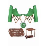Bag The Joy Kahverengi İskelet Yeşil Kılıf Sandalye ve 50x50x50 CM Kahverengi Ahşap Katlanır Masa Seti