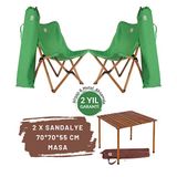 Bag The Joy Kahverengi İskelet Yeşil Kılıf Sandalye ve 70x70x55 CM Kahverengi Ahşap Katlanır Masa Seti