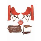 Bag The Joy Kahverengi Kiremit Kılıf Sandalye ve 50x50x50 CM Kahverengi Ahşap Katlanır Masa Seti