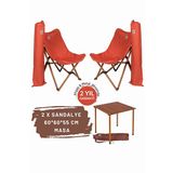 Bag The Joy Kahverengi Kiremit Kılıf Sandalye ve 60x60x55 CM Kahverengi Ahşap Katlanır Masa Seti