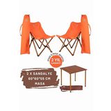 Bag The Joy Kahverengi Turuncu Kılıf Sandalye ve 60x60x55 CM Kahverengi Ahşap Katlanır Masa Seti