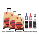 Bagacar Balon 3Lü Set Valiz Kılıfı, 3 Lü Valiz Kemeri, 3Lü Valiz Etiketi