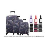Bagacar Kalp 3lü Set Valiz Kılıfı, 3 lü Valiz Kemeri, 3lü Valiz Etiketi (Gri - Buz) (Gri-Buz)