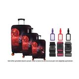 Bagacar Kalp 3lü Set Valiz Kılıfı, 3 lü Valiz Kemeri, 3lü Valiz Etiketi (Karışık)