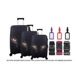 Bagacar Kalp 3lü Set Valiz Kılıfı, 3 lü Valiz Kemeri, 3lü Valiz Etiketi (Siyah - Açık Gri)