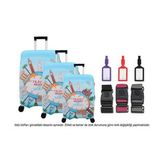 Bagacar Kalp 3lü Set Valiz Kılıfı, 3 lü Valiz Kemeri, 3lü Valiz Etiketi (Turuncu - Yeşil)