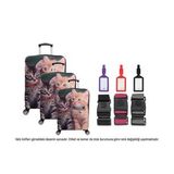 Bagacar Kalp 3lü Set Valiz Kılıfı, 3 lü Valiz Kemeri, 3lü Valiz Etiketi (Zümrüt Yeşili-Altın)