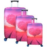 Bagacar Kalp Büyük Orta Kabin Boy Için 3 Lü Valiz Kılıfı - Açık Pembe - Mor - 3 lü set