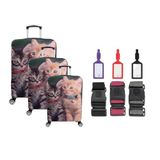 Bagacar Kediler 3Lü Set Valiz Kılıfı, 3 Lü Valiz Kemeri, 3Lü Valiz Etiketi