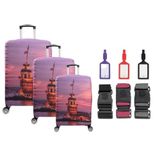 Bagacar Kız Kulesi 3Lü Set Valiz Kılıfı, 3 Lü Valiz Kemeri, 3Lü Valiz Etiketi