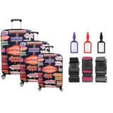 Bagacar Şehirler2 3Lü Set Valiz Kılıfı, 3 Lü Valiz Kemeri, 3Lü Valiz Etiketi