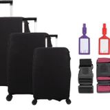 Bagacar Siyah 3Lü Set Valiz Kılıfı, 3 Lü Valiz Kemeri, 3Lü Valiz Etiketi