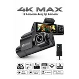 Bagajon 3 Kameralı Yapay Zekâ Destekli 4K Araç İçi Kamera | Ön İç Arka Kamera Wifi Gps Adas 24 Saat Park Modu Gece Görüşlü