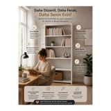 BAGAX 80x160x30 cm Açık Raflı Kitaplık Modern Çok Amaçlı 5 Raflı Kitaplık