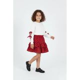 Bağcık Detaylı Bluz Kalp Desenli Fırfırlı Etek Kız Çocuk Takımı Rahat Kalıp