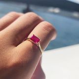 Baget Altın Tektaş Yüzük - 14 Ayar Altın 1.10 Karat Tektaş Ruby Taşlı Evlilik Teklifi Yüzüğü