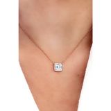 Baget Swarovski Taşlı 925ayar Gümüş Rose Kare Tek Taş Kolye