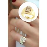 baget Zirkon Taşlı 925ayar Gümüş Üzerine Altın Kaplama Luxury Tasarım Ayarlanabilir Şovalye Yüzük