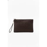 Bagfoni Acı Kahverengi Örgü Desenli El Askılı Portföy Clutch Çanta 25x19 Cm