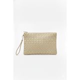 Bagfoni Bej Örgü Desenli El Askılı Portföy Clutch Çanta 25x19 Cm