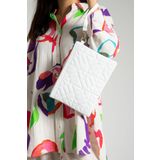 Bagfoni Beyaz Geometrik Desenli Portföy Clutch El Çantası 25x19 Cm