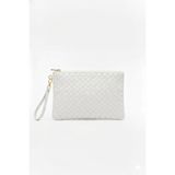 Bagfoni Beyaz Örgü Desenli El Askılı Portföy Clutch Çanta 25x19 Cm