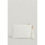 Bagfoni Beyaz Üçgen Desenli Portföy Clutch El Çantası