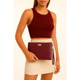 Bagfoni Bordo Metal Aksesuarlı El Askılı Portföy Clutch Çanta