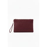 Bagfoni Bordo Örgü Desenli El Askılı Portföy Clutch Çanta 25x19 Cm