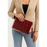 Bagfoni Bordo Rugan Kalp Desenli Portföy Clutch El Çantası 25x19 Cm