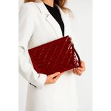 Bagfoni Bordo Rugan Üçgen Desenli Portföy Clutch El Çantası 25x19 Cm