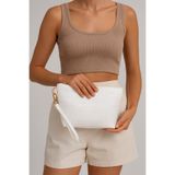 Bagfoni Kadın Beyaz Kroko Desenli Seyahat Kozmetik Plaj Makyaj Clutch El Çantası Organizatör Makeup Bag 23x15 Cm