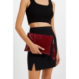 Bagfoni Kadın Bordo Rugan Geometrik Desenli Portföy Clutch El Çantası 25x19 cm
