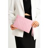 Bagfoni Kadın Pudra Geometrik Desenli Portföy Clutch El Çantası 25x19 cm