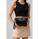 Bagfoni Kadın Siyah Kroko Desenli Seyahat Kozmetik Plaj Makyaj Clutch El Çantası Organizatör Makeup Bag