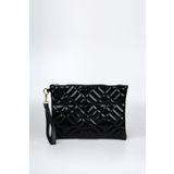 Bagfoni Kadın Siyah Rugan Geometrik Desenli Portföy Clutch El Çantası