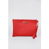 Bagfoni Kırmızı Metal Aksesuarlı El Askılı Portföy Clutch Çanta