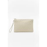 Bagfoni Krem Örgü Desenli El Askılı Portföy Clutch Çanta 25x19 Cm