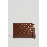 Bagfoni Notte Acı kahve Rugan Üçgen Desenli Portföy Clutch El Çantası