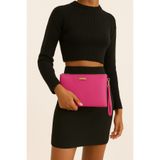 Bagfoni Pembe Metal Aksesuarlı El Askılı Portföy Clutch Çanta