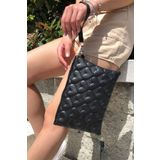 Bagfoni Siyah Kalp Desenli Portföy Clutch El Çantası