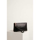 Bagfoni Siyah Kroko Desenli El Askılı Portföy Clutch Çanta 23x14 cm