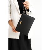 Bagfoni Siyah Metal Aksesuarlı El Askılı Portföy Clutch Çanta 25x19 Cm