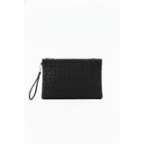 Bagfoni Siyah Örgü Desenli El Askılı Portföy Clutch Çanta 25x19 Cm